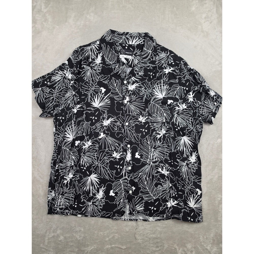 Original Use Button Down Shirt Mens XXL Black Floral Tropical Rayon Short Sleeve